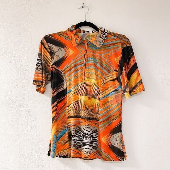 Ubu on the Green Quarter Zip Golf Shirt in Orange Multicolor XS - Picture 1 of 7